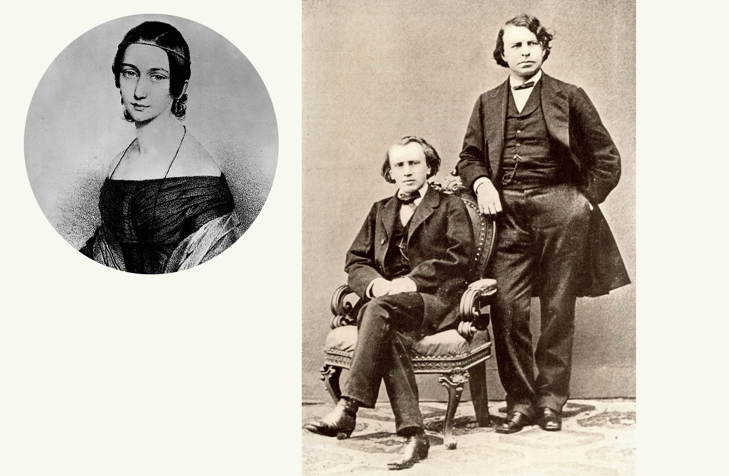 Ett kollage med en bild på Clara Schumann samt ett porträtt på Johannes Brahms och Joseph Joachimsom unga. 