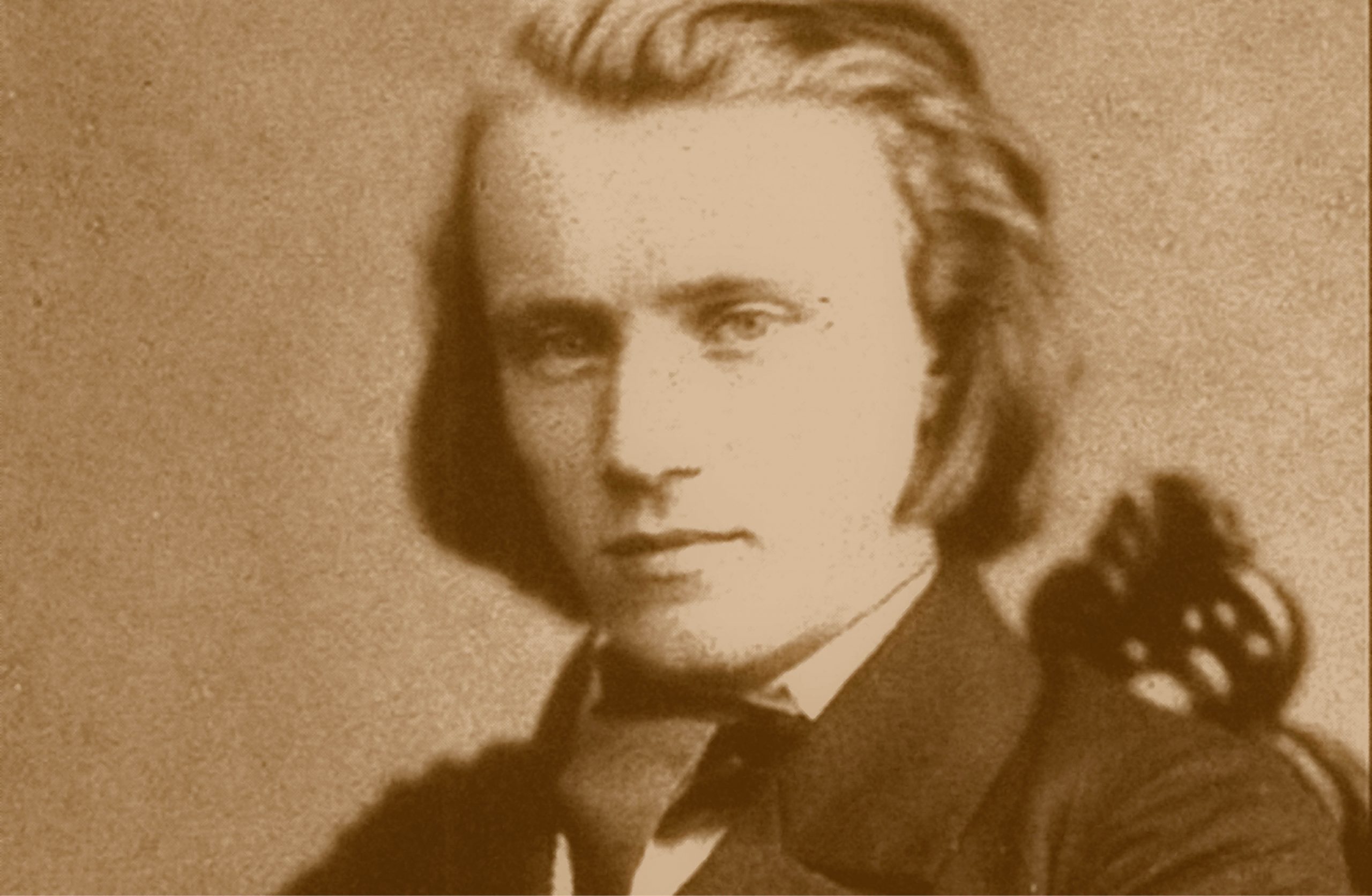 Porträtt av en ung Johannes Brahms, med en pageliknande frisyr och skägglös haka.