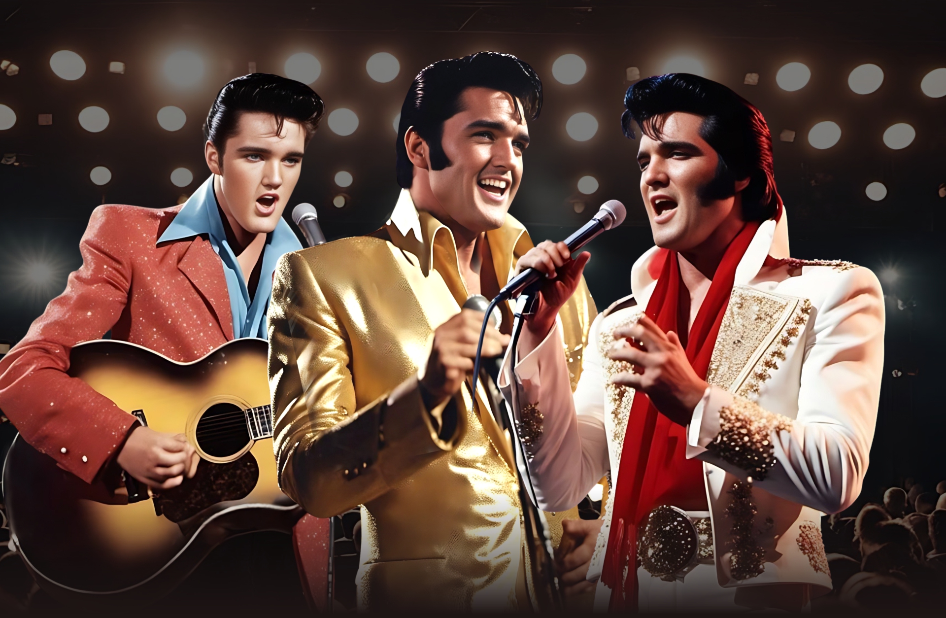 En animerad bild som visar musikinstrument, klädsel, konsert och Elvis.