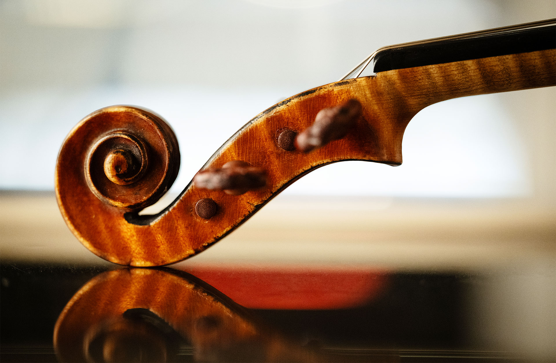 Detaljbild på Clara Gardes fiol.