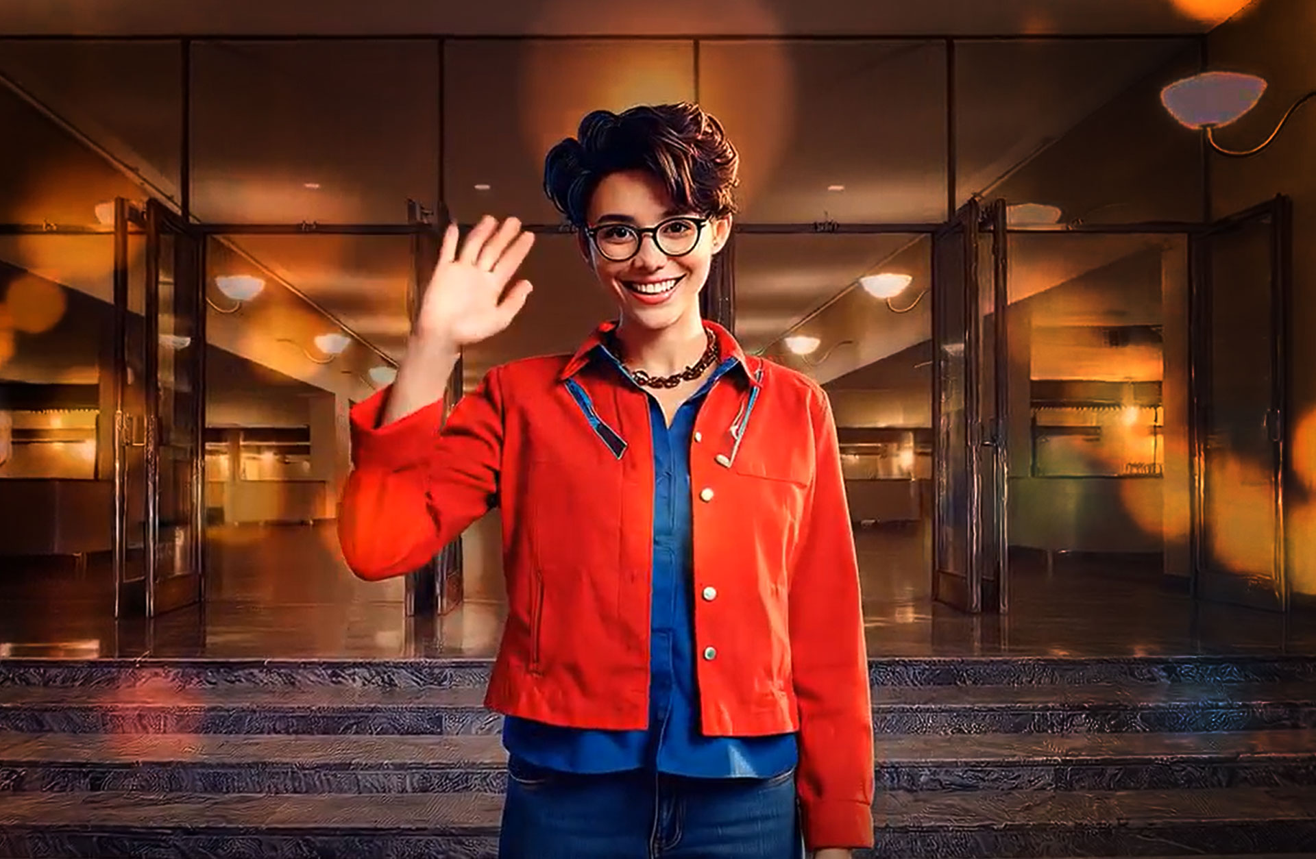 Bilden föreställer en ung tjej framifrån vinkandes mot kameran. Hon är inte fotorealistiskt utan framtagen och illustrerad med AI. AI-Tone kallas karaktären som också går att chatta med.