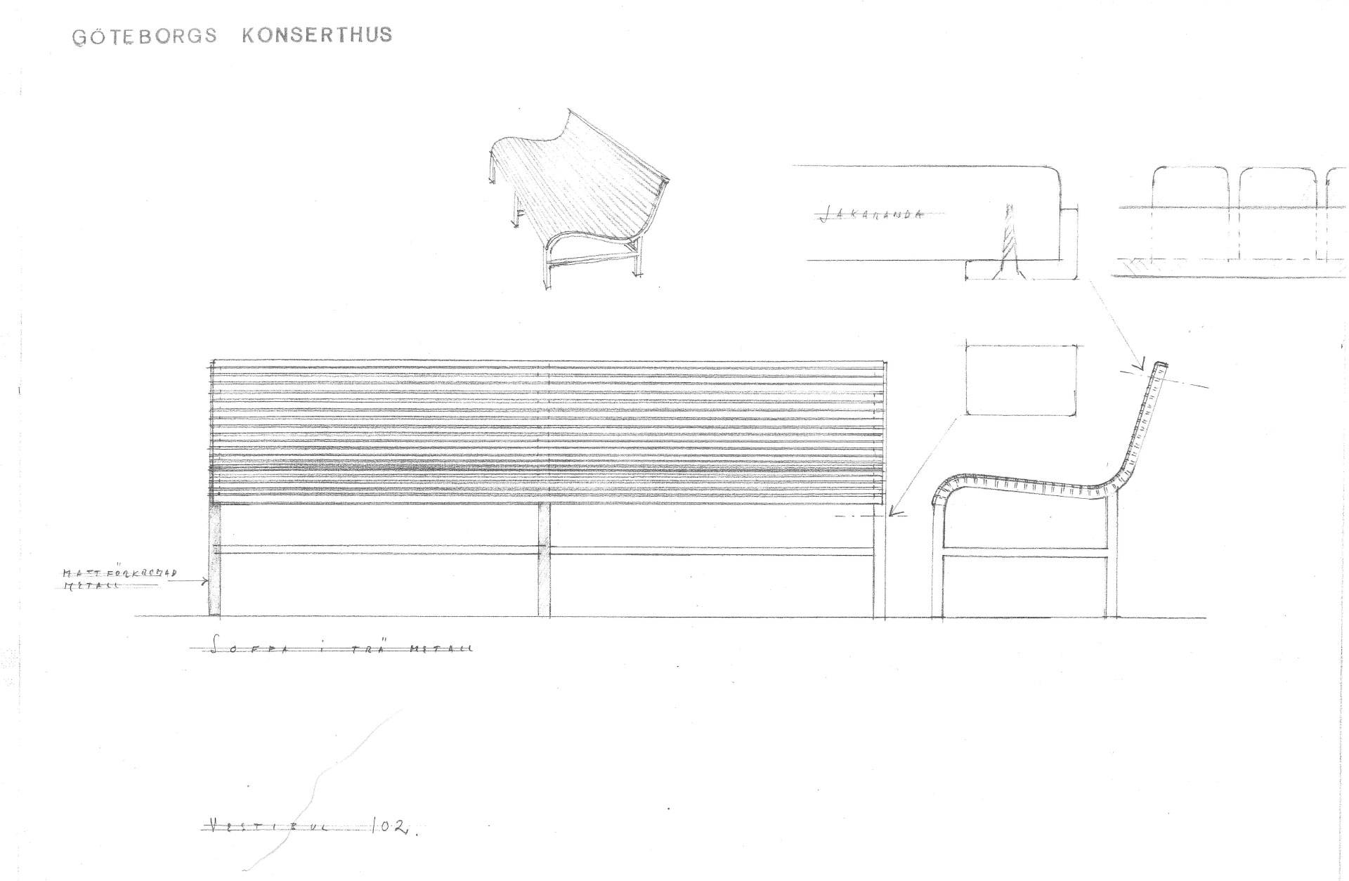 Handritad designskiss av bänk.