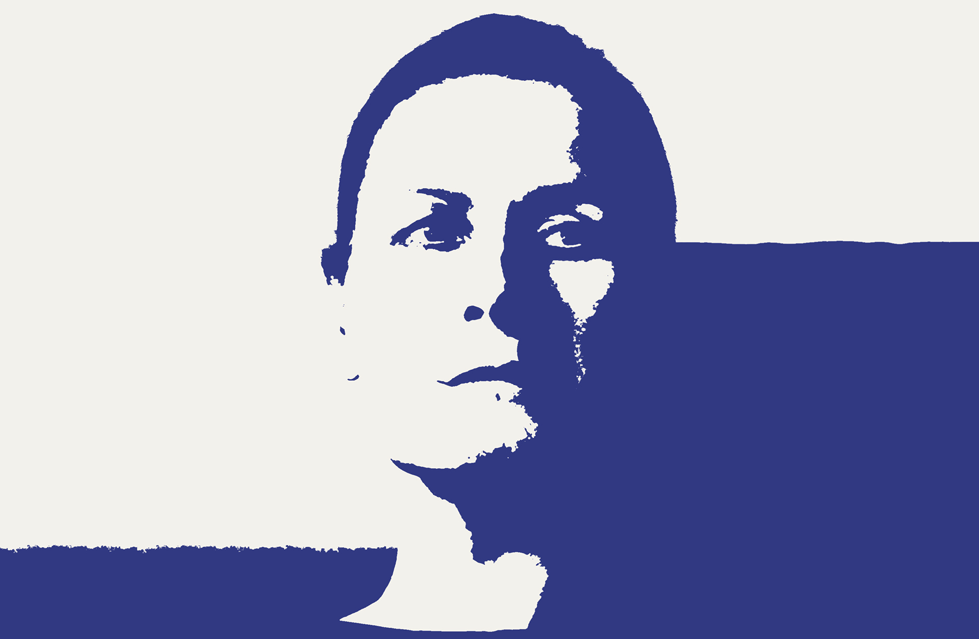 Kvinnligt ansikte i blått och vitt